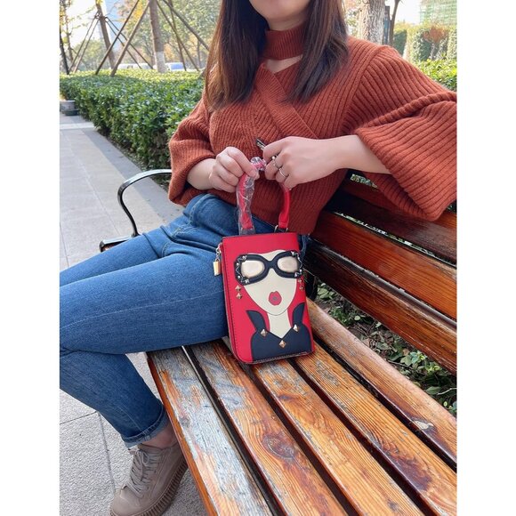 Unique 3D Lady Face PU Leather Satchel Funky Hobo & Crossbody Bags for Women's - Picture 9 of 9